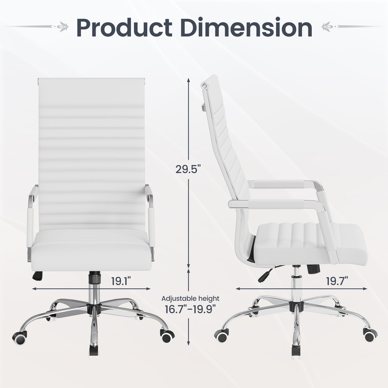 Furmax Faux Leather Office Chair with Lumbar Support and Armrest, High-Back Swivel Conference Chair, White