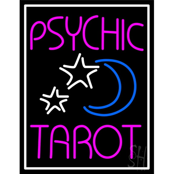 Psychic Sarot LED Neon Sign 19" Tall x 15" Wide - inches Black Square Cut Acrylic Backing, with Dimmer - Bright and Premium built indoor LED Neon Sign for Storefront.
