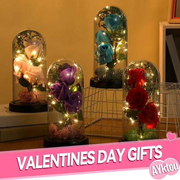 AYktou Preserved Flower Roses Gifts,Light Up Rose in Glass Dome,Eternal Forever Rose Flower Gifts for Her,Women,Grandma,Mother's Day,Valentine's Day,Anniversary,Birthday Wedding Decorations