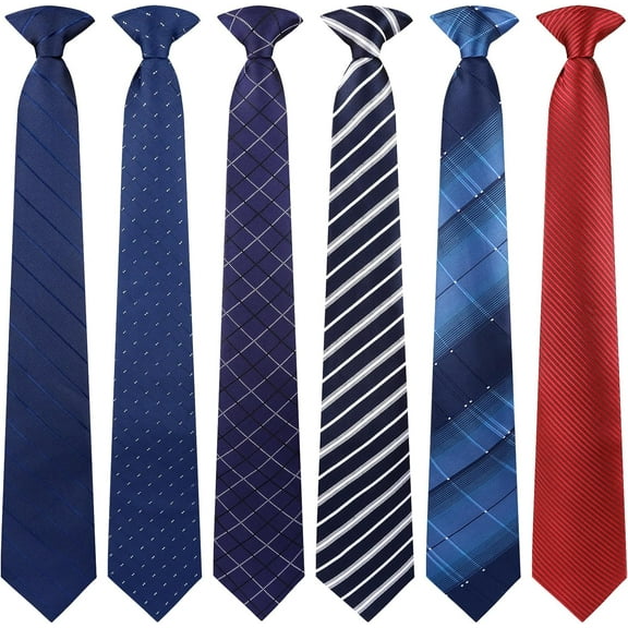 6 Pcs Clip on Ties for Men 20 Inch Mens Clip on Tie Plaid Striped Dots Pre Tied Necktie for Office School Party Wedding