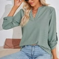 thumbnail image 5 of IROINNID Polyester Long Sleeve T Shirt for Women Casual Solid Slot Neck Loose T-shirt Top,Green, 5 of 7