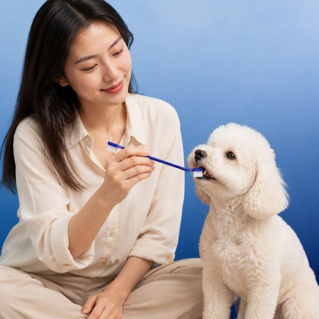 Cepillo de dientes para perros, fácil de limpiar, ergonómico, con doble cabezal, para gatitos, perros, gatos y mascotas medianas y grandes. Azul