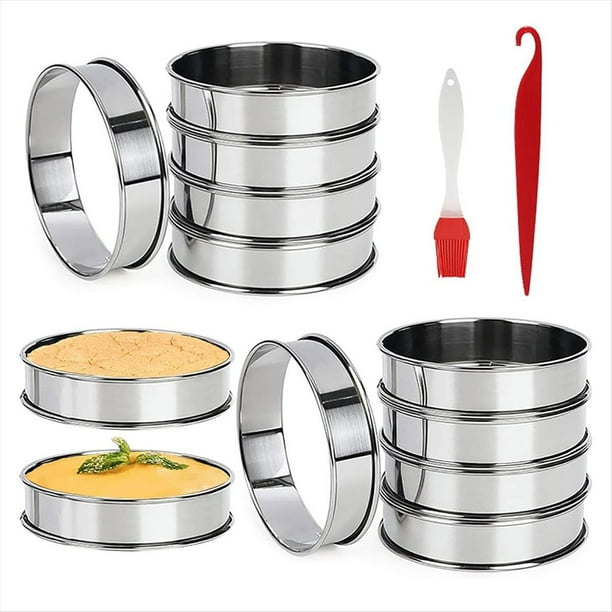Paquete de 12 Anillos para Muffins de 3,15 Pulgadas, Anillos para Bollos de Acero Inoxidable, Moldes para Tartas con Doble Laminado, para Hornear Anillos de Pastelería Redondos