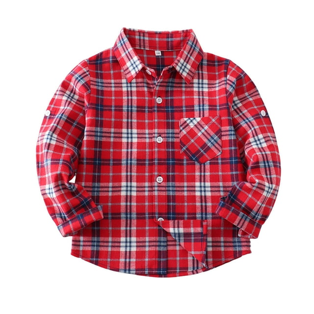 Besolor Boys Girls Long Sleeve Button down Shirt Kids Plaid Collared Tops Casual Fall Shacket Jackets