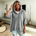 thumbnail image 4 of women's sweaters Lightweight Lace Up Knit Summer Sweater Relaxed Loose Fit 3/4 Batwing Sleeve Hooded Pullover Casual Vacation Lounge Womens Tops, 4 of 6