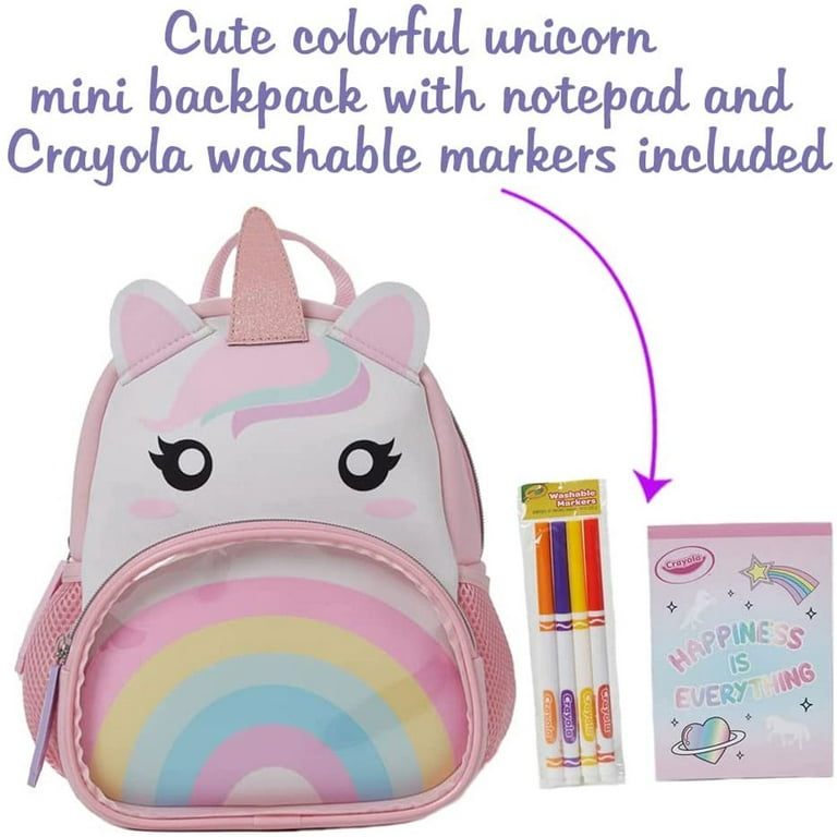 Crayola Unicorn Mini Backpack with Crayola Markers Girls Neoprene Bag 10 inch