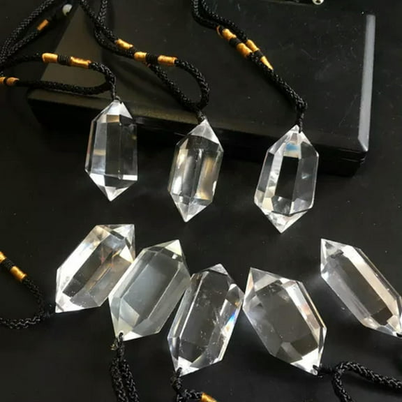 EOEMY Natural Colorful Quartz Crystal Minerals Stone Healing Pendulum Necklace Pendant-Clear Quartz Dt