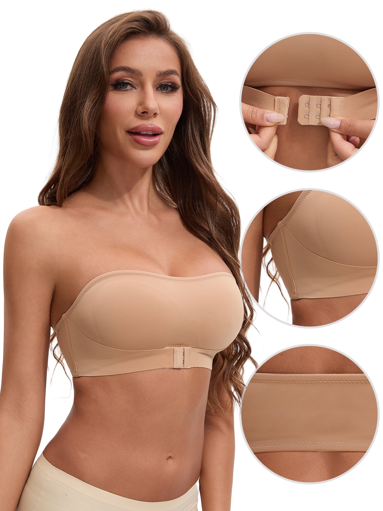 Unique Bargains Women's Strapless Wirefree Bandeau Bras M Khaki
