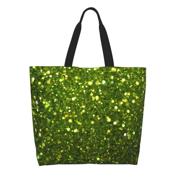 Easygdp Green Glitter Sparkle Bolsas Tote para Mujer, Bolsos de Hombro para Viaje, Bolsos de Mano de Gran Capacidad para Compras y Trabajo