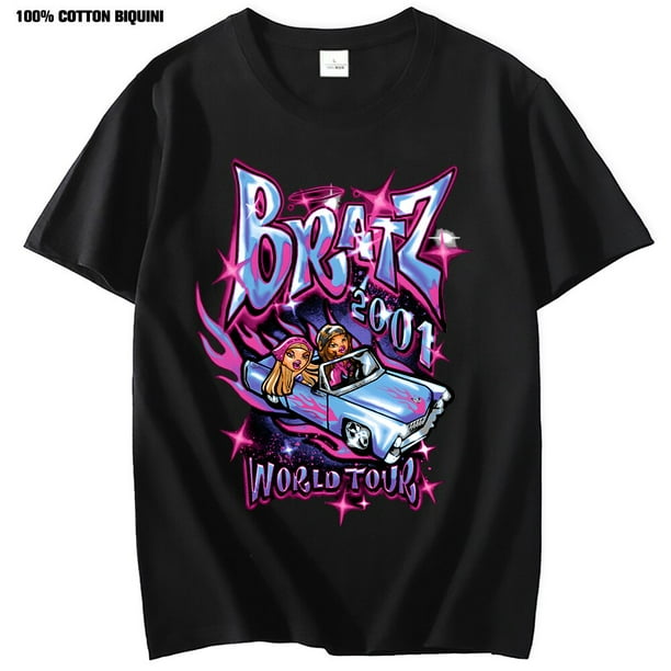 Bratz-camisetas de gran tamaño para hombre y mujer, remeras de estética Harajuku Y2k, ropa de calle informal negra, camiseta de manga corta 100% de algodón