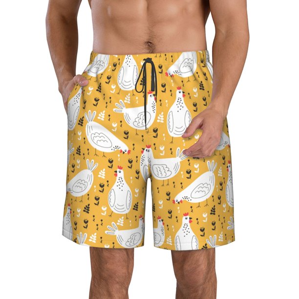 Balery Funny Chicken Traje de Baño Estilo Hawaiano para Hombre, Shorts de Secado Rápido con Bolsillos-X-Large