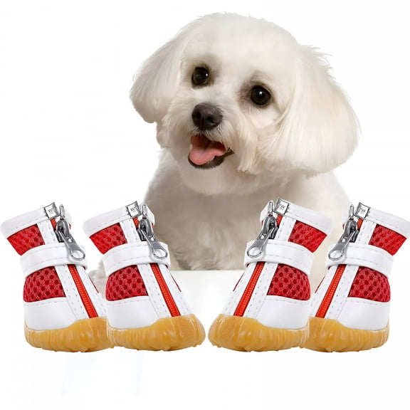 TELOLY 4Pcs Mesh Dog Shoes Dog Boots, Breathable Dog Shoes for Small Dogs, Waterproof Puppy Booties Sandals with Anti-Slip Sole and Zipper, Dog Shoes for Hot Pavement Durable Pet Paw Protector