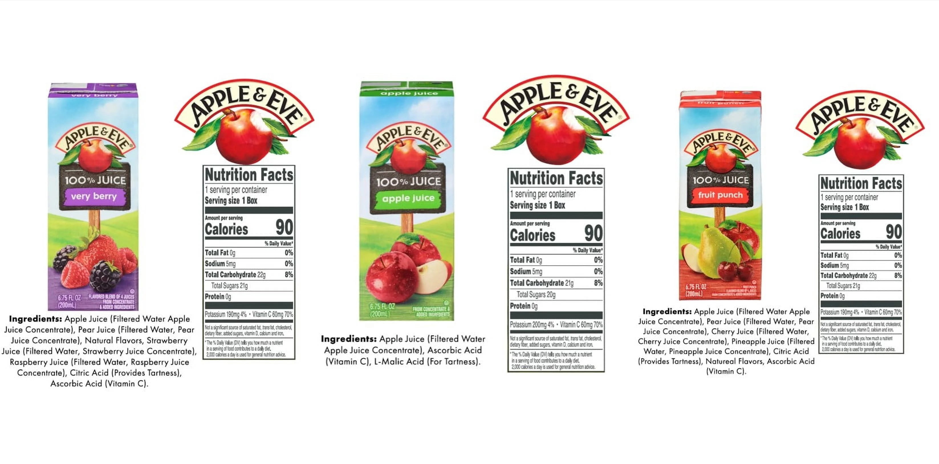 Apple & Eve 100% Juice Drink, Variety Pack, 6.75 Fl Oz, 32 Count