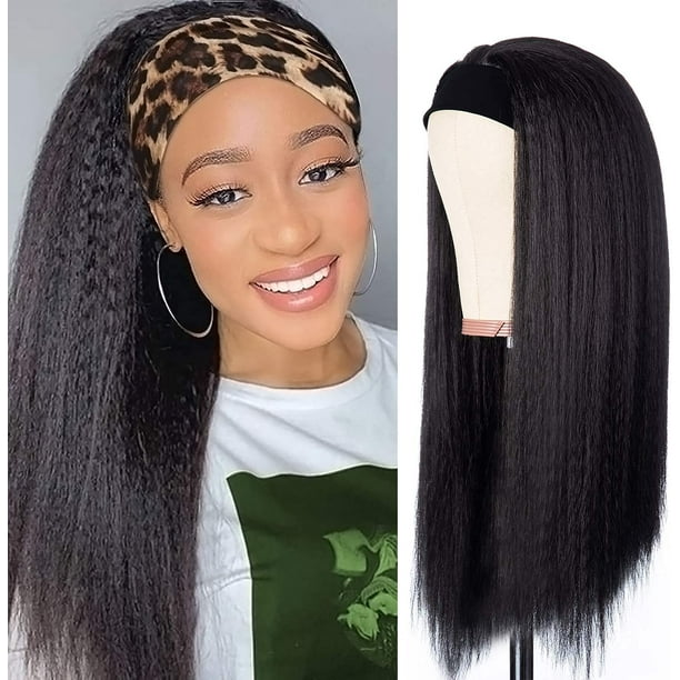 Yaki Straight Headband Wig for Black Women Synthetic 16 Inch Long