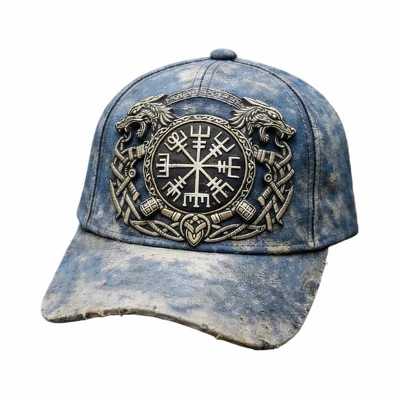 Retro Compass Embroidery Baseball Cap with Washed Denim Look, Unisex Adjustable Vintage Hat, Outdoor Sun Headwear