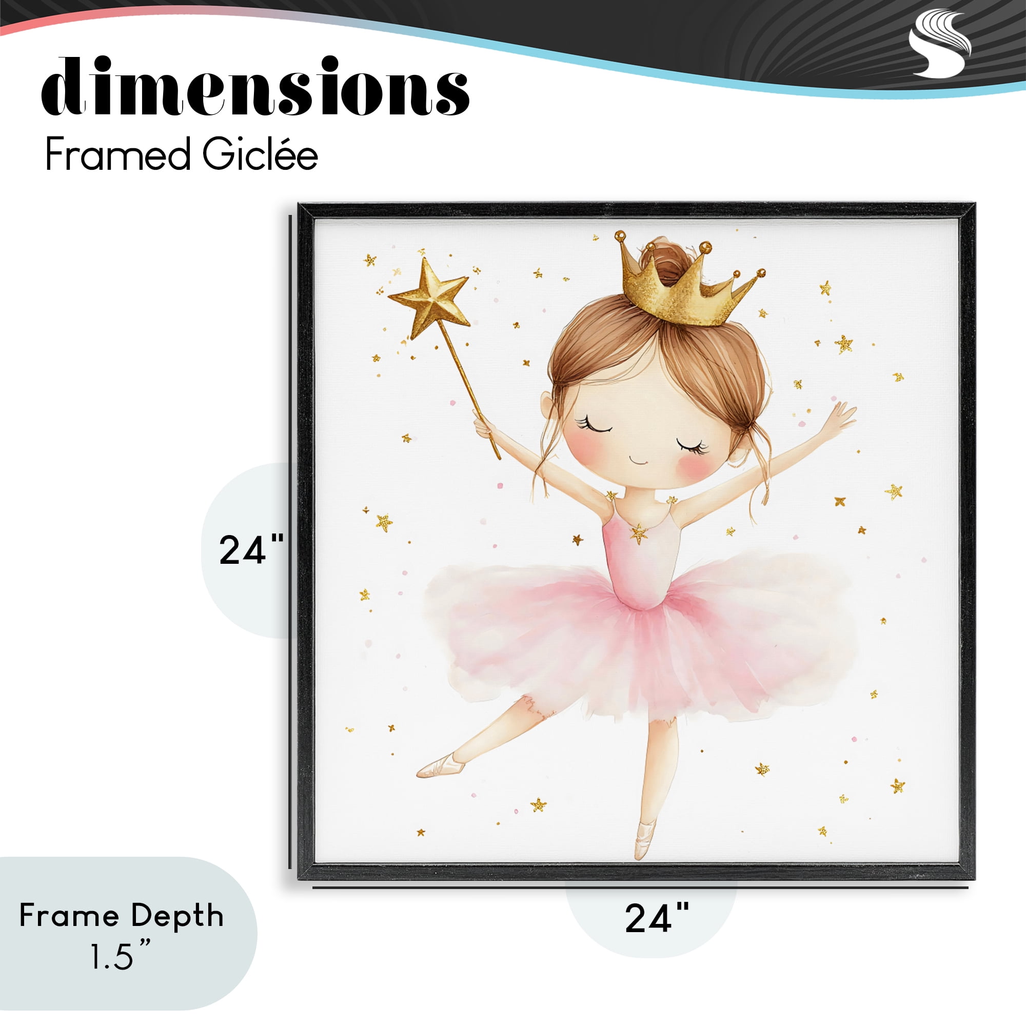 Stupell Industries Cute Ballerina with Crown Black Framed Giclee Art, design by Creative Studio