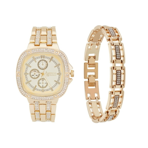 American Exchange Men's Metal Gold Watch & Bracelet Set
