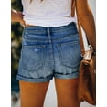 thumbnail image 4 of ONLYSHE Summer Shorts with Pockets Raw Hem Distressed Mid Rise with Zipper Deep Blue L, 4 of 6