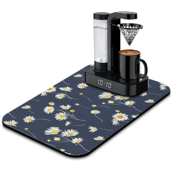 Washable Rubber Daisy Cute Floral Dish Drying Mats for Kitchen Counter Home Large Coffee Bar Pad Accessories and Decor for Utensils Stemware 19.5''x12''