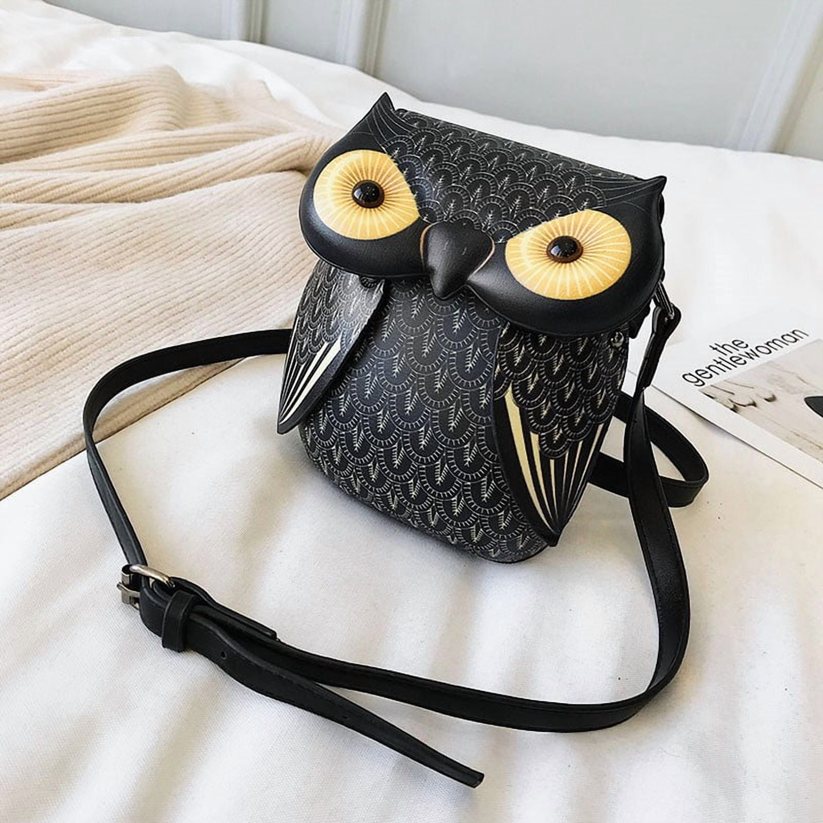 Baguery Cartoon Owl Shaped Shoulder Bag - Lightweight PU Leather Crossbody Satchel, Fashion Casual Purse for Women (5.9×1.57×7.87in)​