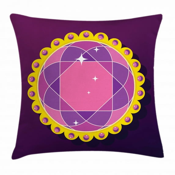 Amethyst Throw Pillow Cushion Cover, Abstract Round Gemstone Ornamented with Circular Frame and Pearls Image Print, Decorative Square Accent Pillow Case, 18 X 18 Inches, Multicolor, by Ambesonne