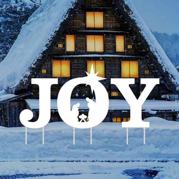 Sunsent 3 Piece Outdoor Joy Christmas Decoration Yard Display Set Nativity Yard Sign Xmas Patio Decor Joy Letter Stakes for Christmas Outdoor Winter Decorations