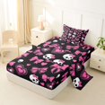 thumbnail image 2 of Castle Fairy Y2K Cute Gothic Skull Twin Sheets 3pcs,Cartoon Bow Heart Bedding,Pink Black,1 Fitted Sheet,1 Flat Sheet and 1 Pillowcase, 2 of 6