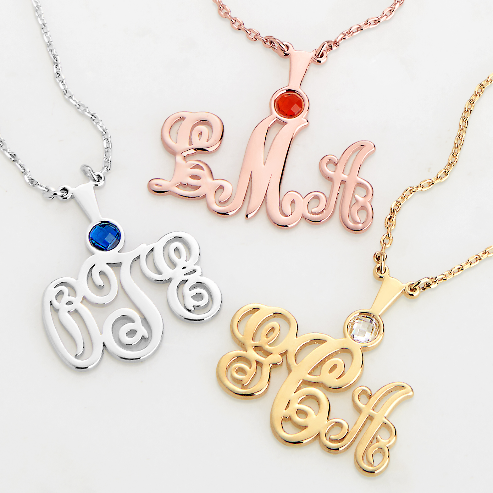 Personalized Planet Women's Monogram with Birthstone Necklace - Small