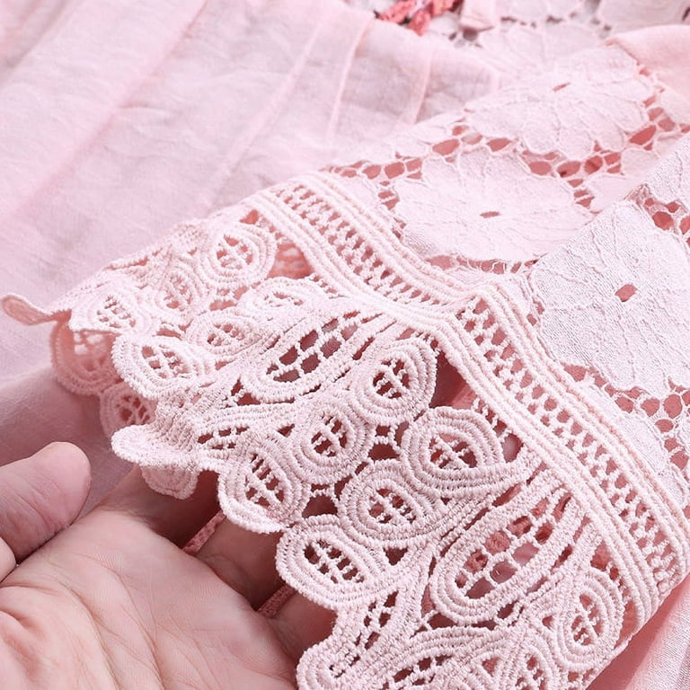  Plus Size Blouse for Women Summer Vintage Lace Patchwork Bow  V-Neck Embroidery Summer 3/4 Sleeve Retro Solid Tops T-Shirt Pink : Sports  & Outdoors