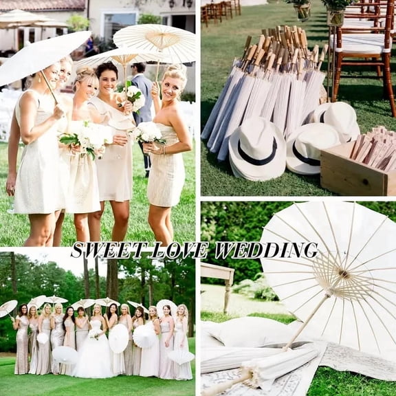 CTIRCHIU Vintage White Paper Parasol for Wedding, Elegant and Portable