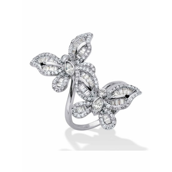 PalmBeach Jewelry Round Cubic Zirconia Butterfly Wrap Cocktail Ring 4.41 TCW  Platinum-Plated