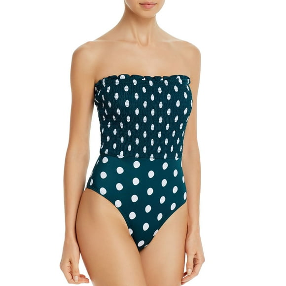 Peony Smocked Polka Dot One-Piece Swimsuit, Green, Green, 8