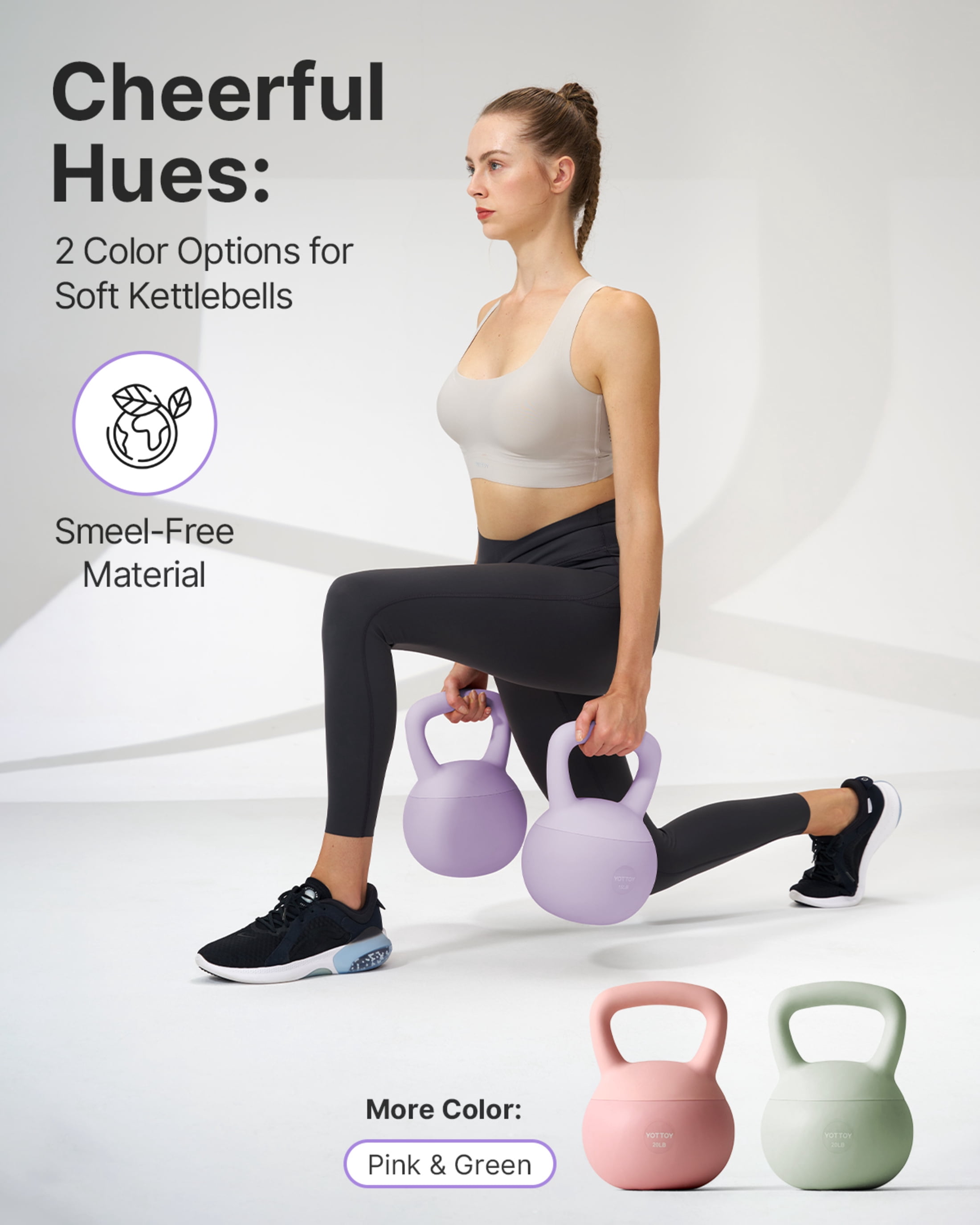 YOTTOY 20 lb Soft Kettlebell — Purple, Anti-Slip Grip,Weight for Home Workouts,Safety Guaranteed