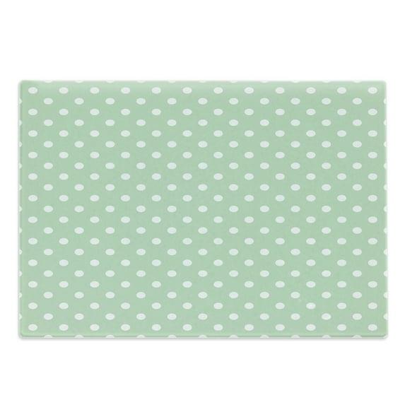 Polka Dot Cutting Board, Classic Old Fashioned Repeated Circles Round Forms Retro Illustration, Decorative Tempered Glass Cutting and Serving Board, Large Size, Mint Green and White, by Ambesonne