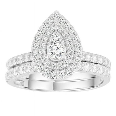Forever Bride 10K White Gold 1 CTTW Diamond Pear Shape Bridal Set, Women, Engagement