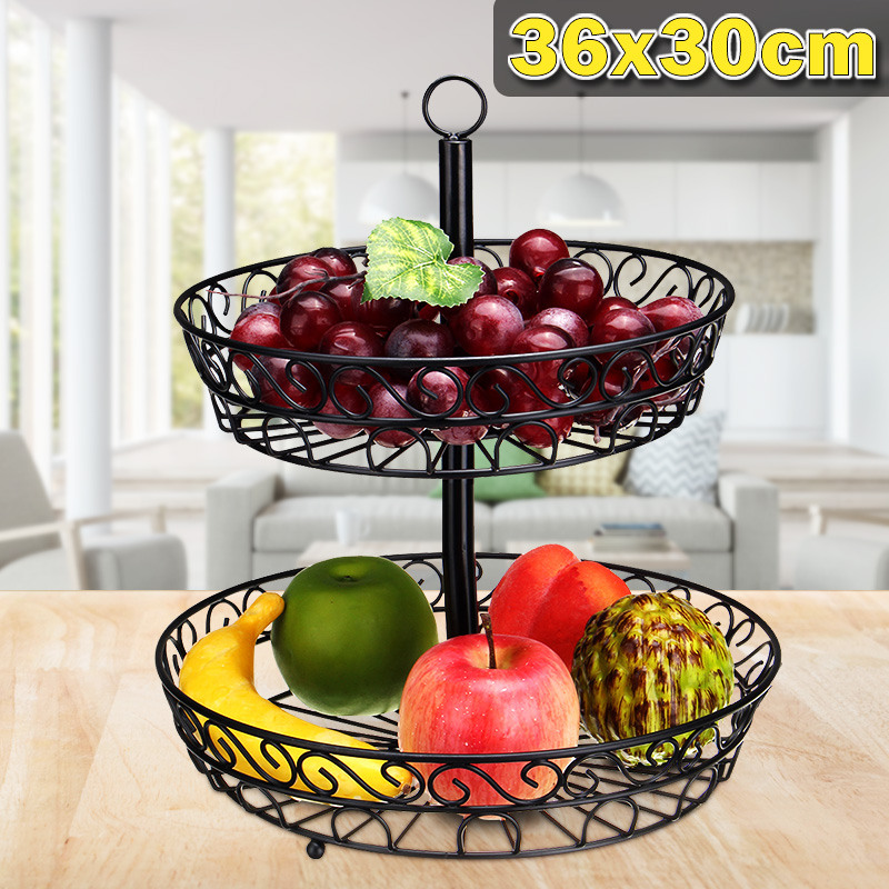 2 Layers Metal Fruit Vegetable Basket Household Rack Double Durable