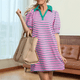 thumbnail image 5 of Vestido Corto Informal de Verano para Mujer, con Rayas, Cuello en V, Corta, Corte A, Holgado, Rosa Verde, XXL, 5 of 10