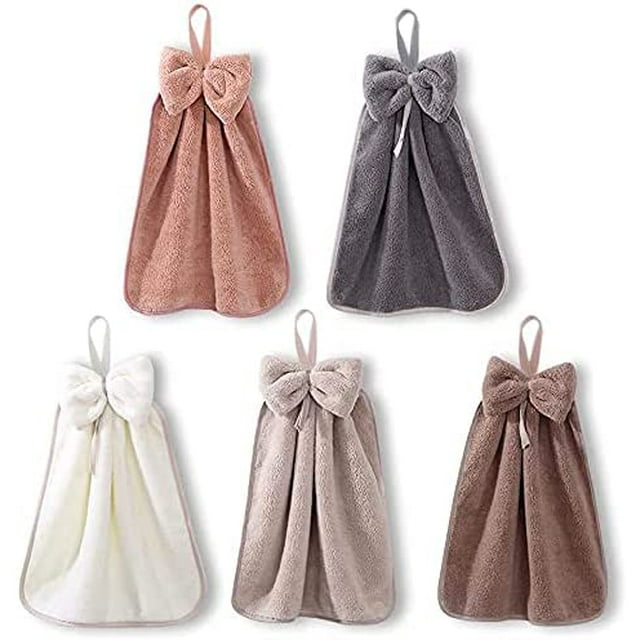 5 toallas de mano con lazo para colgar para baño y cocina, toalla de banda para colgar, forro polar de microfibra de coral ultrasuave y altamente absorbente, secado rápido, lavable a máquina. Namotu YZY873