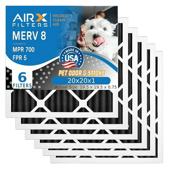 20x20x1 Air Filters 6-Pack - Odor Carbon Filter MERV 8 - HVAC Furnace Filters