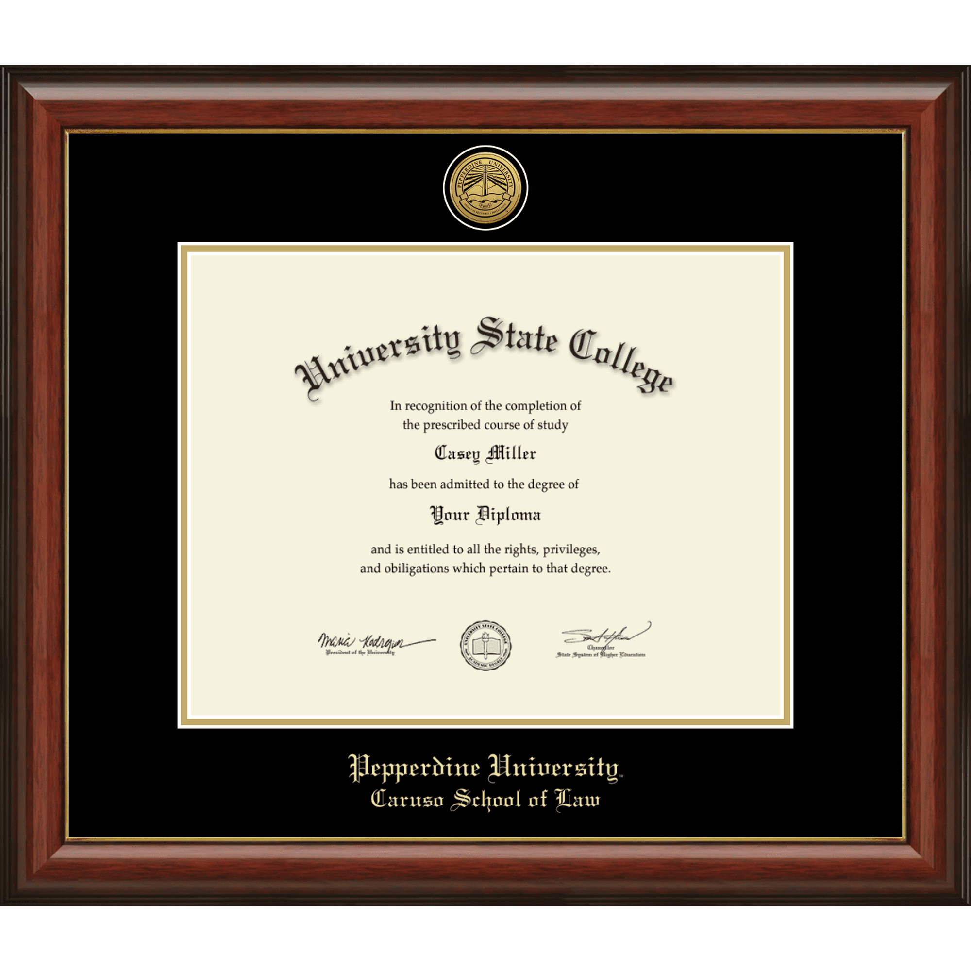 Pepperdine University Caruso School of Law Diploma Frame, Document Size 14" x 11"