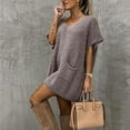 thumbnail image 6 of Honeeladyy Women Summer Tunic Dress Women's Fashion Casual Solid Pullover Comfortable Short Sleeve V-Neck Dress, 6 of 9