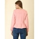 thumbnail image 5 of Chaqueta de mezclilla con cuello redondo y botones de manga larga con volante recortado y peplum para mujer Rosa claro M, 5 of 6