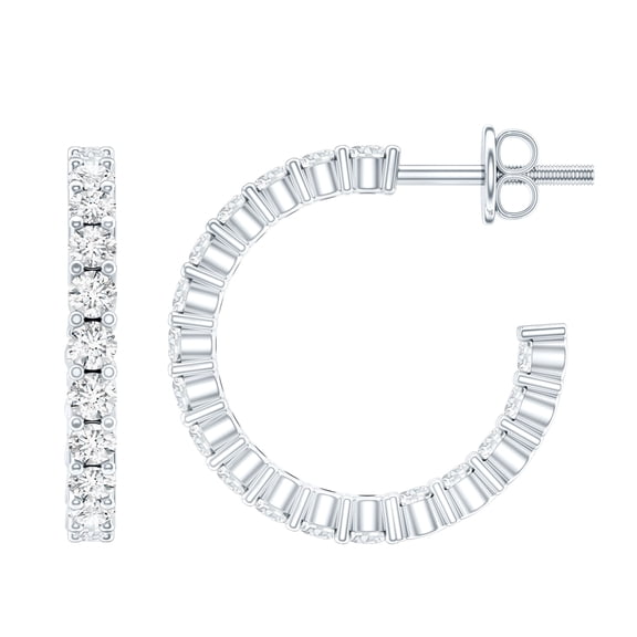 Rosec Jewels Lab Grown Diamond Hoop Earrings with Screw Back - Diamond Earrings for Women - EF-VS Quality - Ready to Gift, 925 Sterling Silver