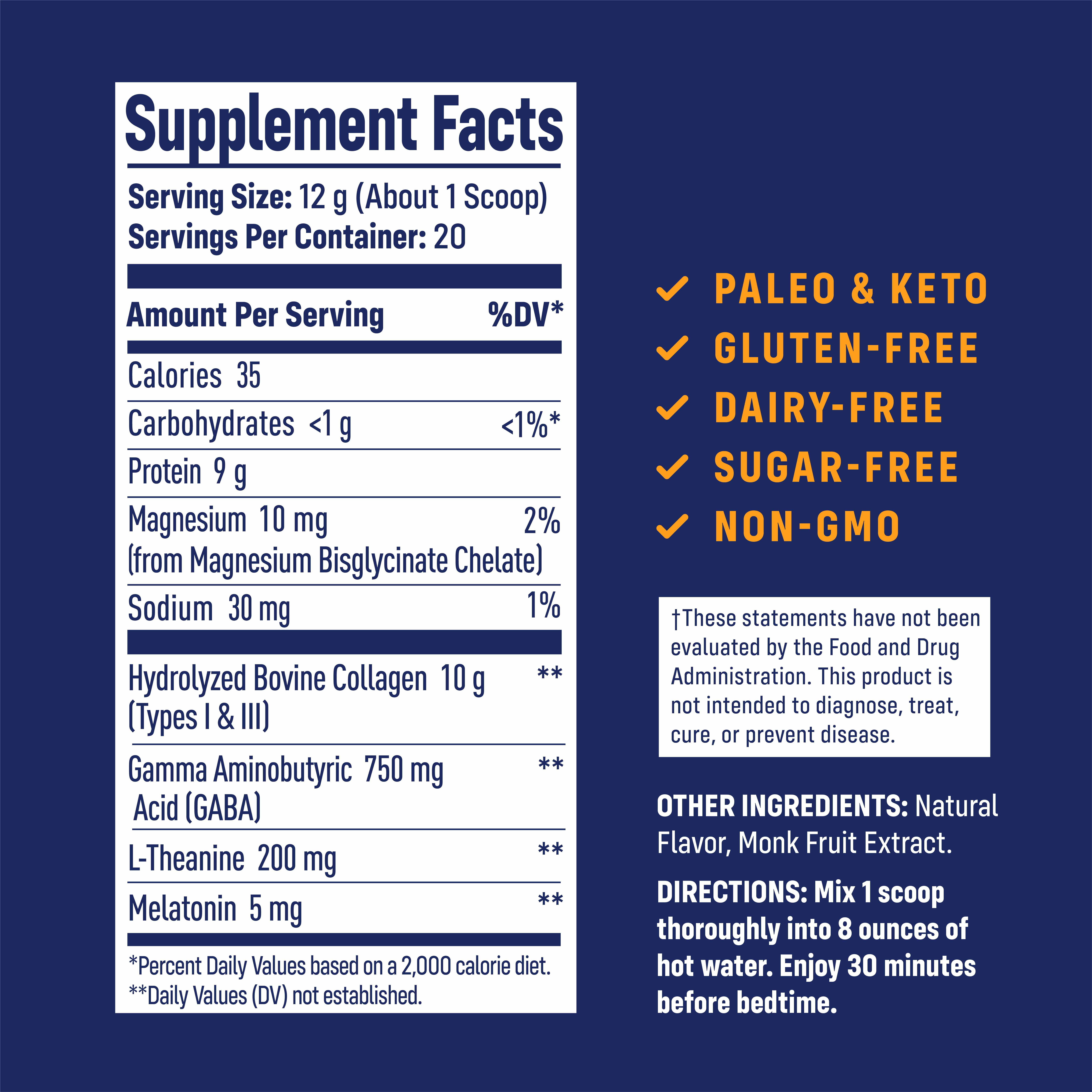 NativePath Collagen PM Honey Chamomile, Sleep Support with Melatonin & Magnesium, 20 Servings