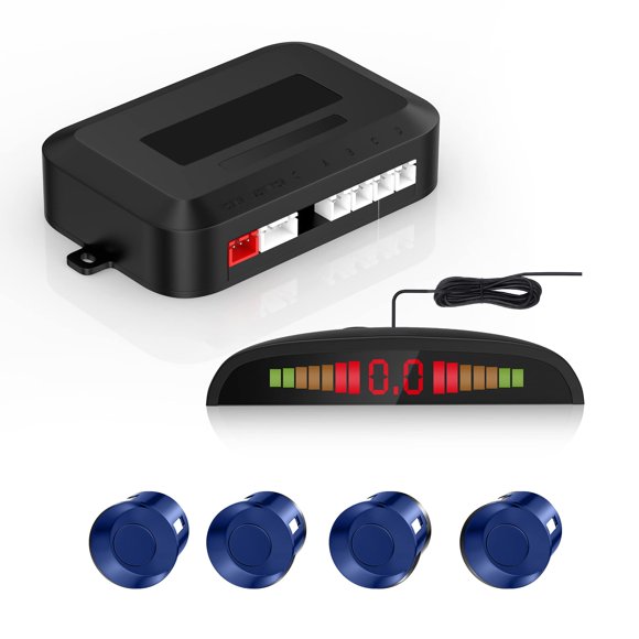 EKYLIN Car Auto Vehicle Reverse Backup Sensors System with 4 Parking Sensors Distance Detection + LED Distance Display + Sound Warning (Blue Color)