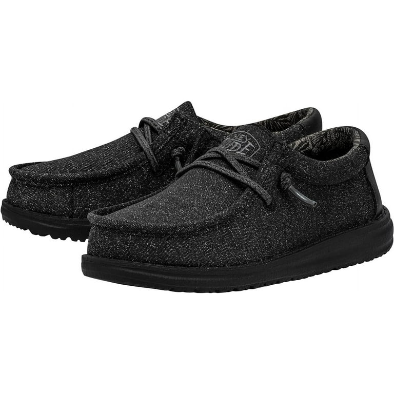 Hey Dude Brand Youth Wally Basic Black Casual Shoes, Cotton Blend