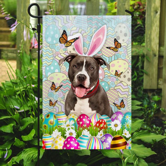 FLAGWIX Pit Bull Happy Easter Flag, Outdoor Easter Decoration - Garden Flag (11.5" x 17.5")