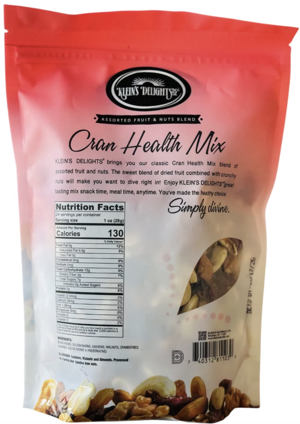 Klein's Delight Assorted Fruit and nuts Blend (Cran Health Mix 24 ounce)