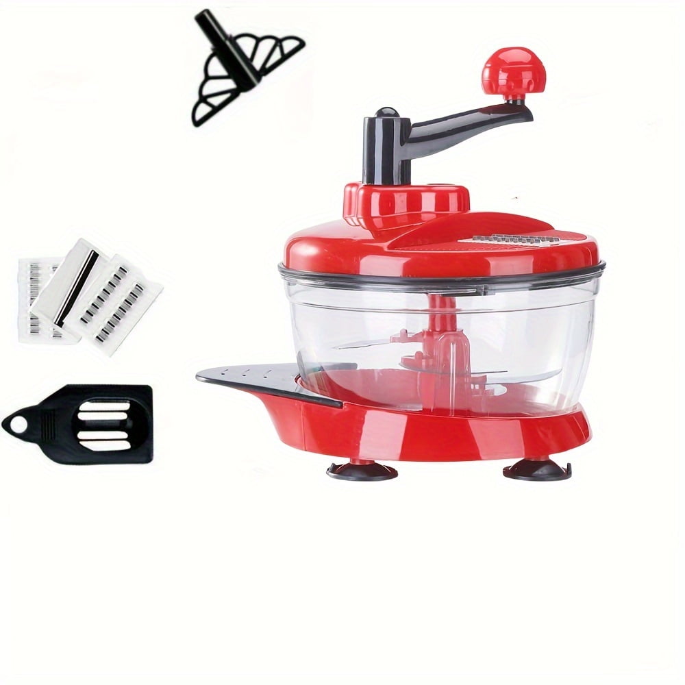 1 Pack Manual Food Processor Hand Crank Mincer Blender, Multi-Functional Without Electricity, Chopper for Vegetables Meat Fruits Nuts Herbs with Clear Container and Base