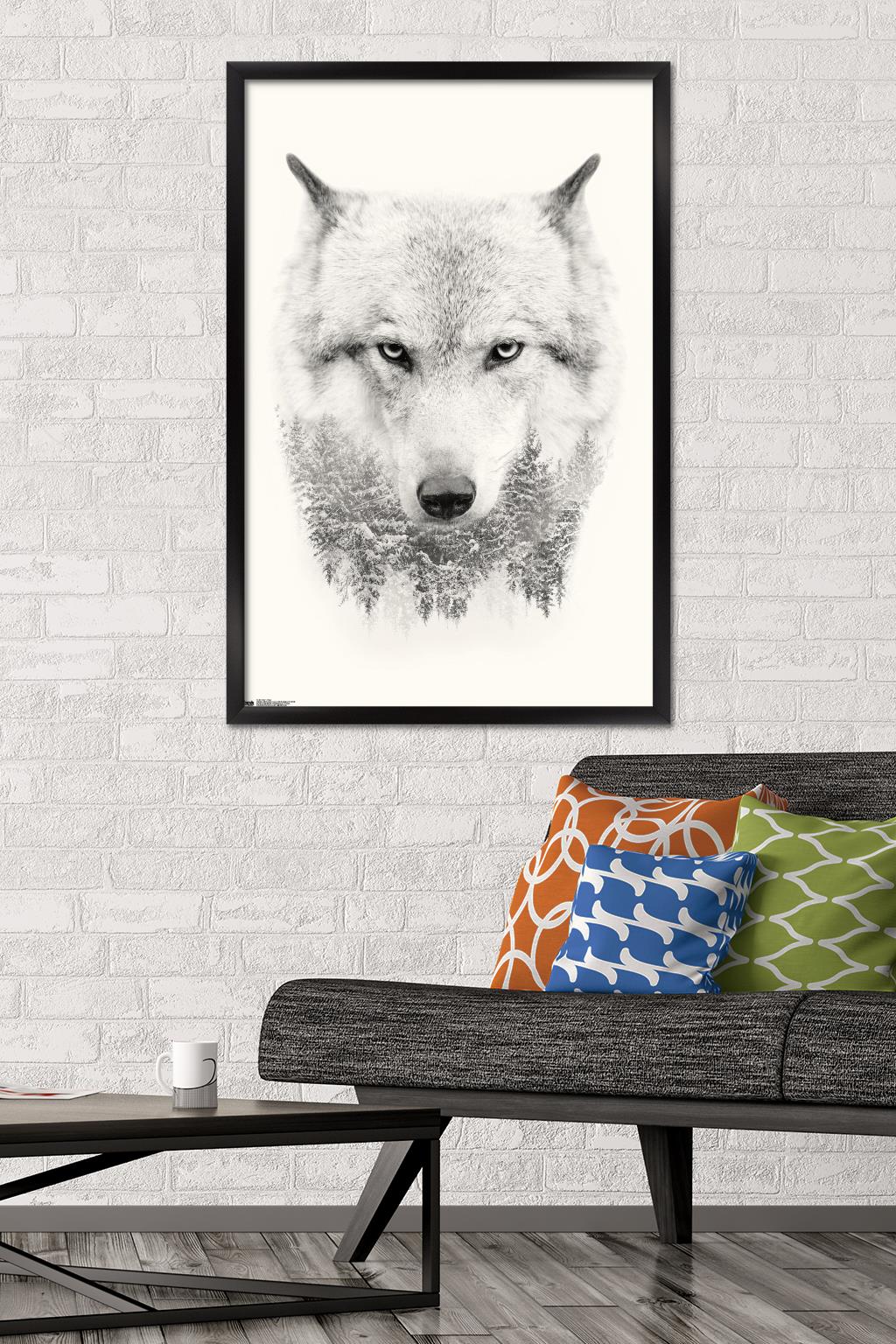 Wolf - Trees Wall Poster, 22.375" x 34", Framed